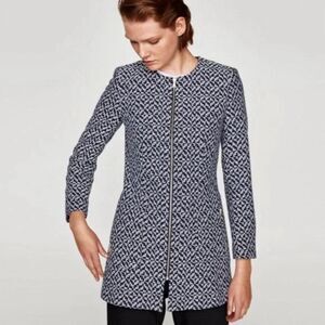 ✨Zara Classic Minimalist Tweed Blue White Zip Up Sz Medium Peacoat✨